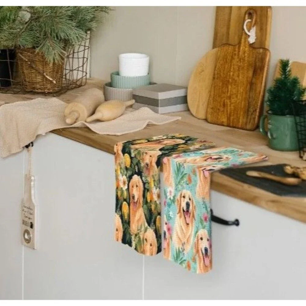 Cute Dog Golden Retriever Kitchen Dish Towels 16x24 Inch, Gifts for Dog Lovers